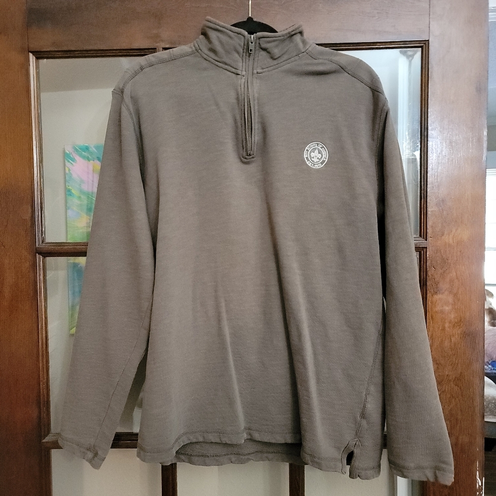 BOY SCOUTS OF AMERICA Brown 1/4 Zip Pullover French Terry Sweatshirt Sz Sm adult